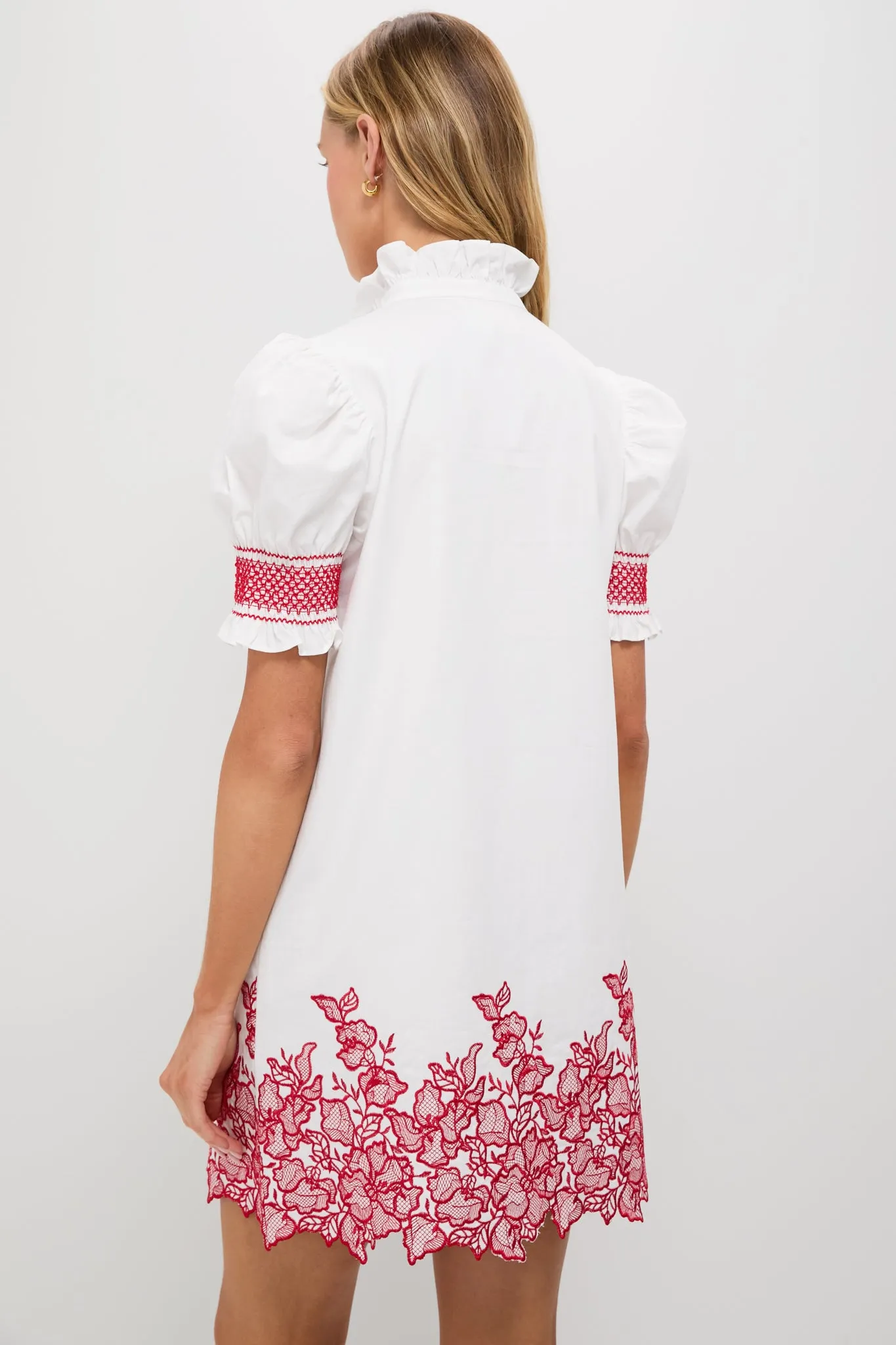 White & Red Embroidery Eliza Mini Dress