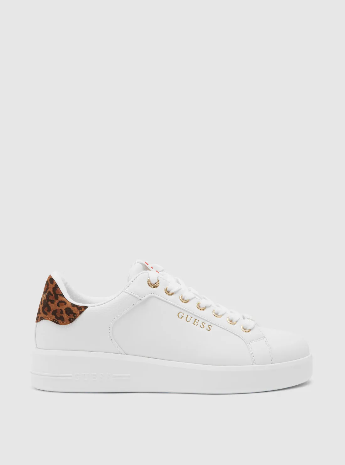 White Brown Roki Low-Top Sneakers Guess