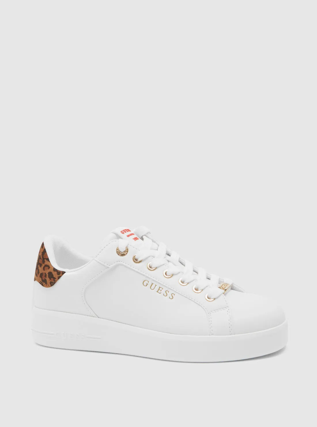White Brown Roki Low-Top Sneakers Guess