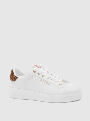 White Brown Roki Low-Top Sneakers Guess