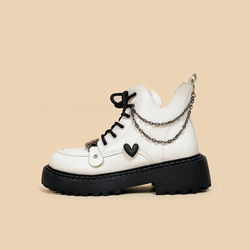 White Chained Ankle Moto Boots