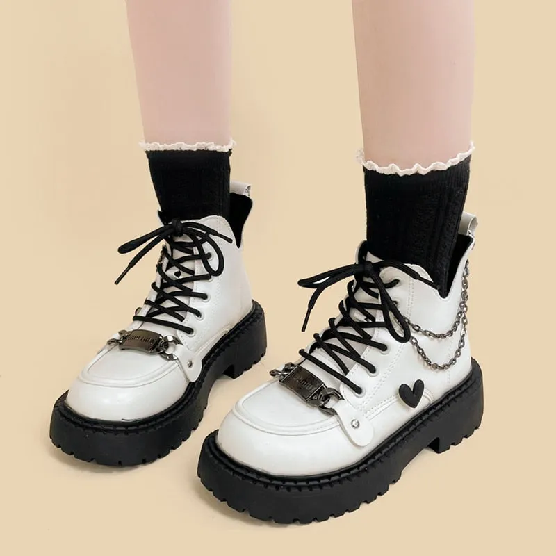 White Chained Ankle Moto Boots