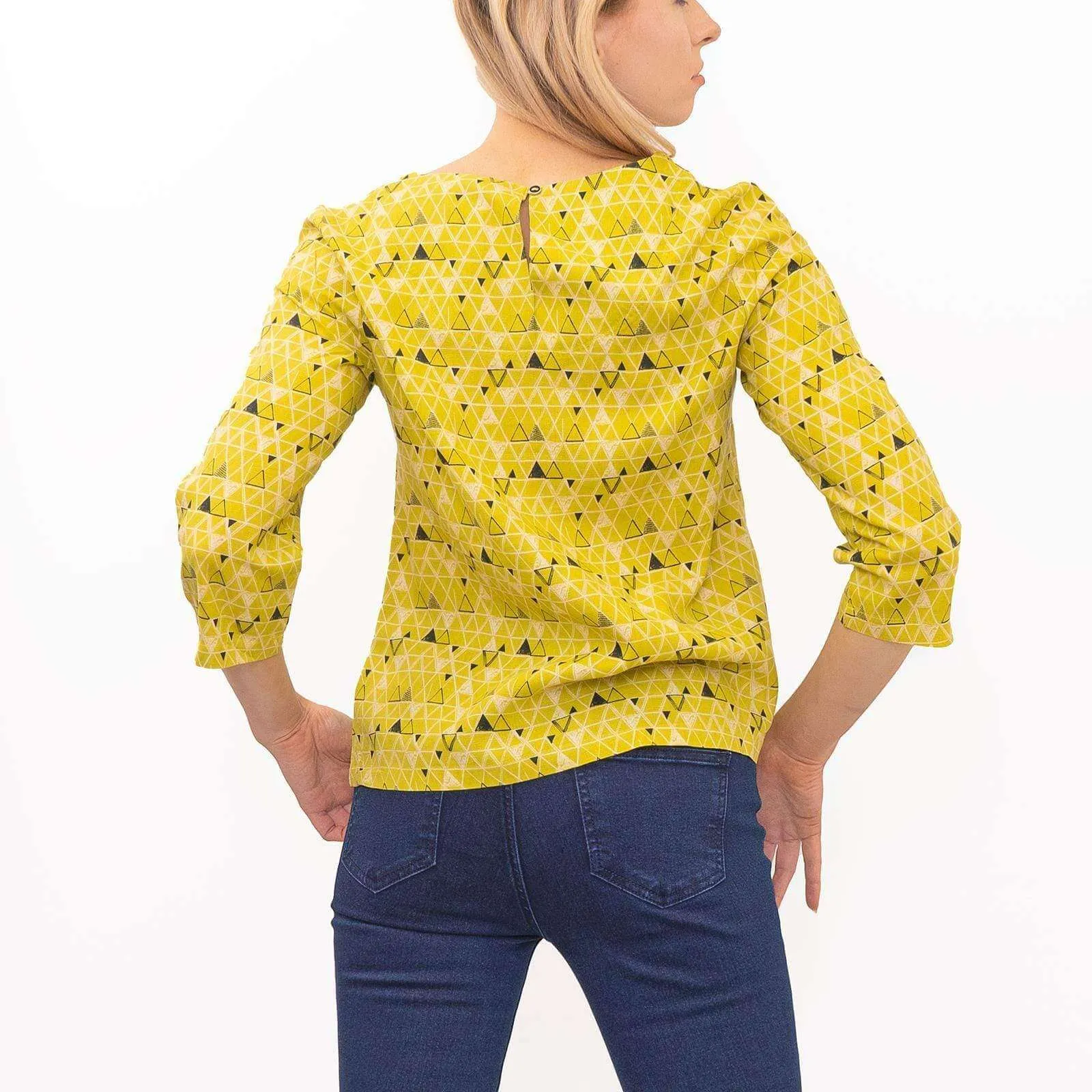 White Stuff Coffee Break Lime Green Scoop Neck 3/4 Sleeve Cotton Tops
