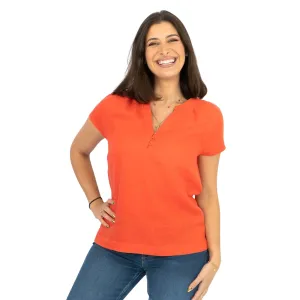 White Stuff Short Sleeve Orange Linen Relaxed Summer Blouse Casual Tops