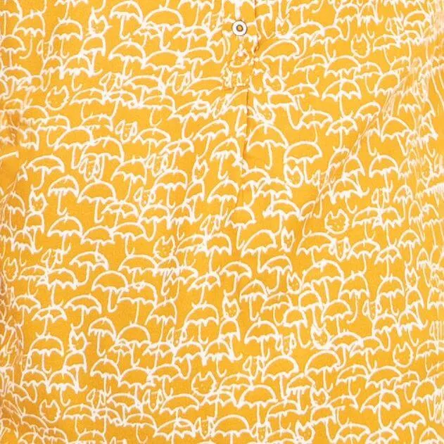 White Stuff Short Sleeve Yellow Umbrella Print Relaxed Casual Tops