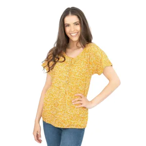 White Stuff Short Sleeve Yellow Umbrella Print Relaxed Casual Tops