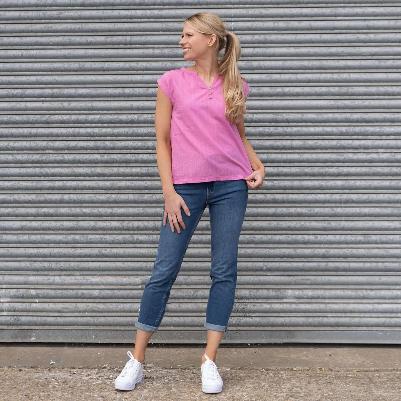 White Stuff Sleeveless Pink Vest Cotton Tops