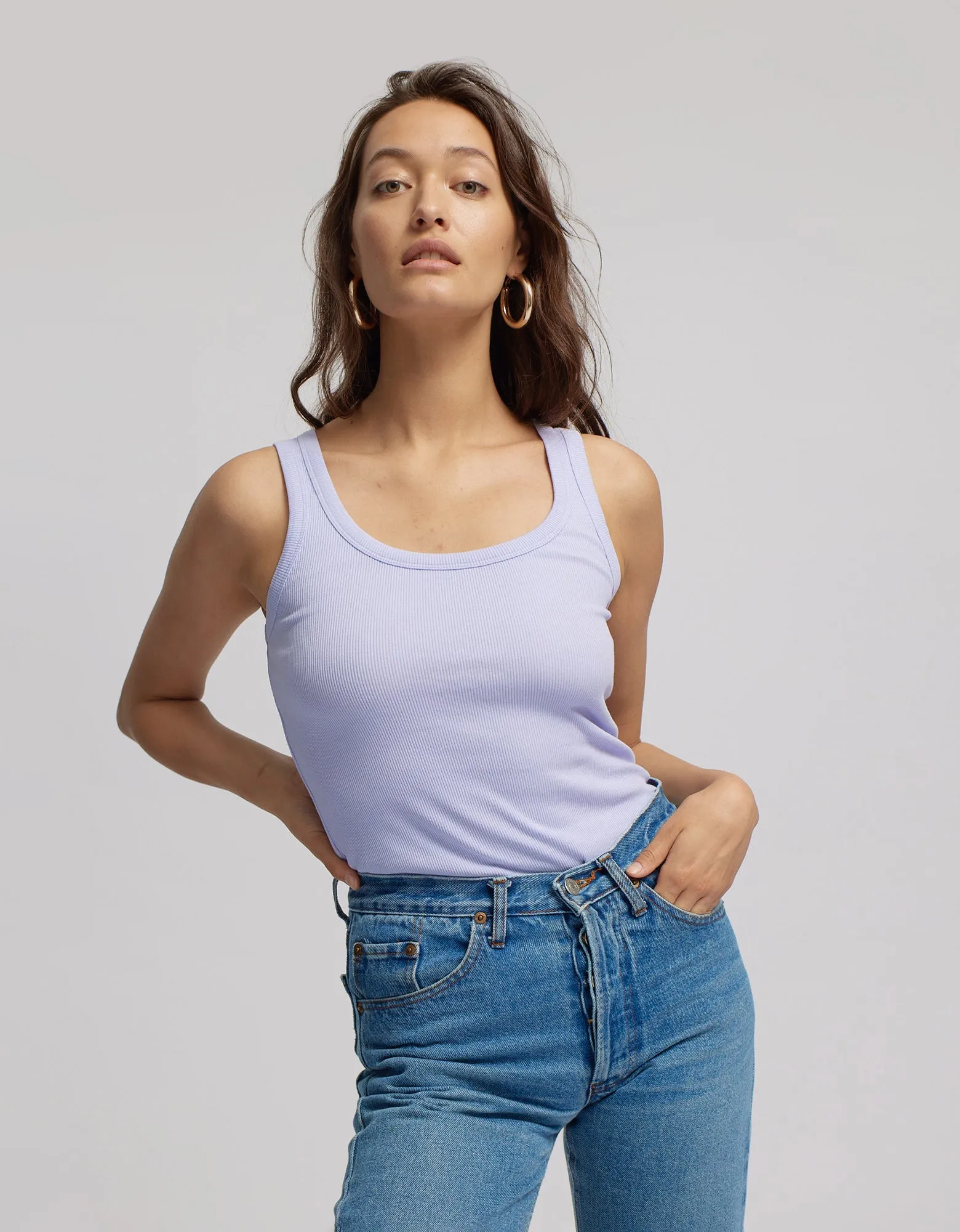 Women Organic Rib Tank Top - Light Aqua