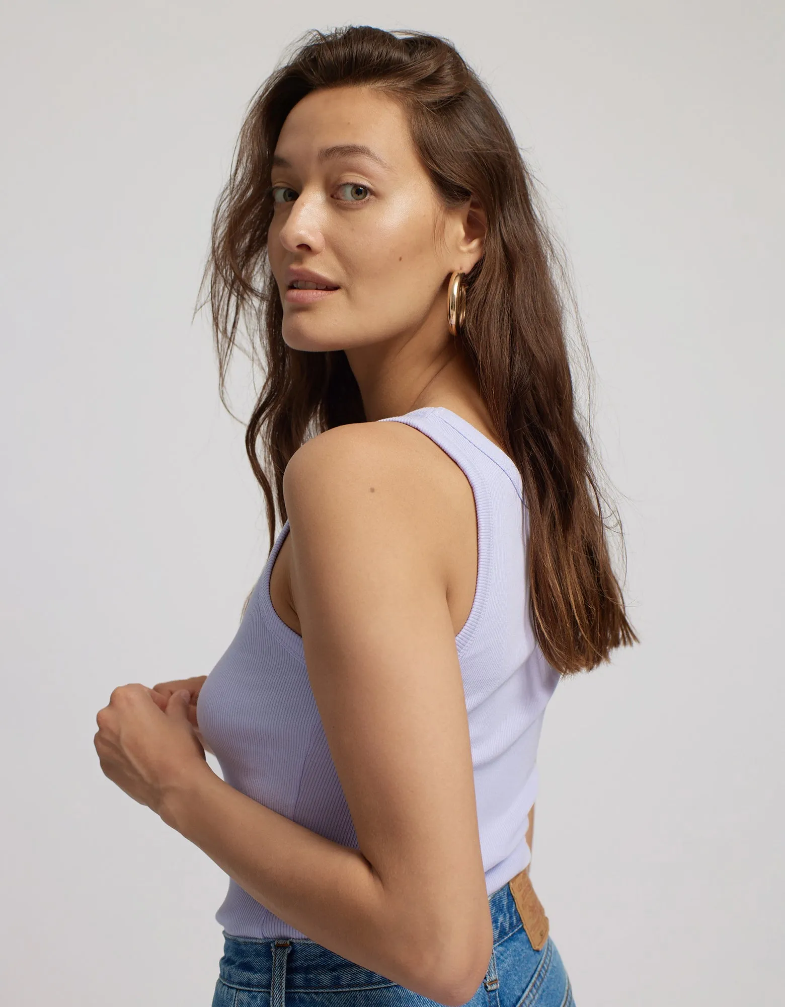 Women Organic Rib Tank Top - Light Aqua