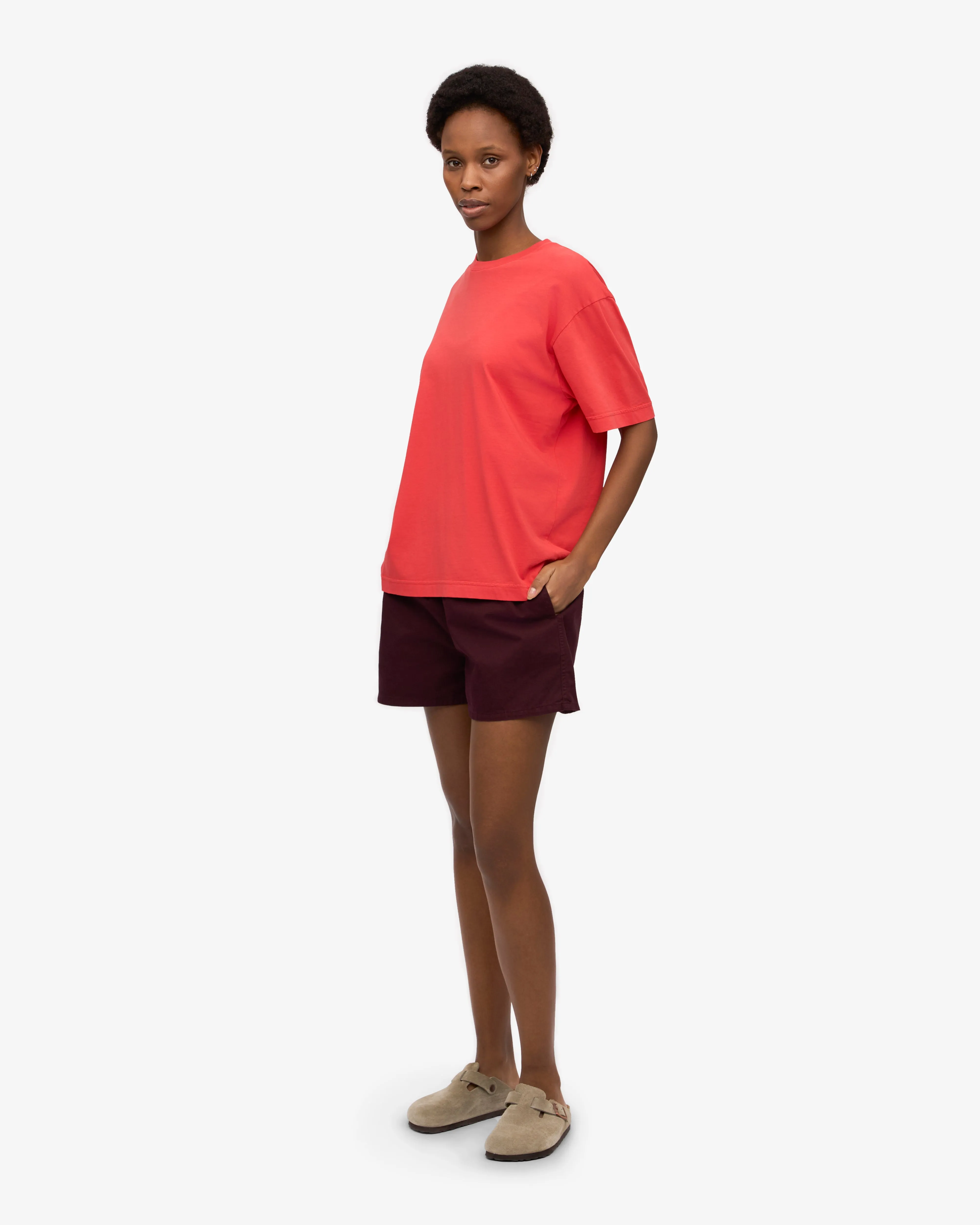Women Organic Twill Shorts - Oxblood Red