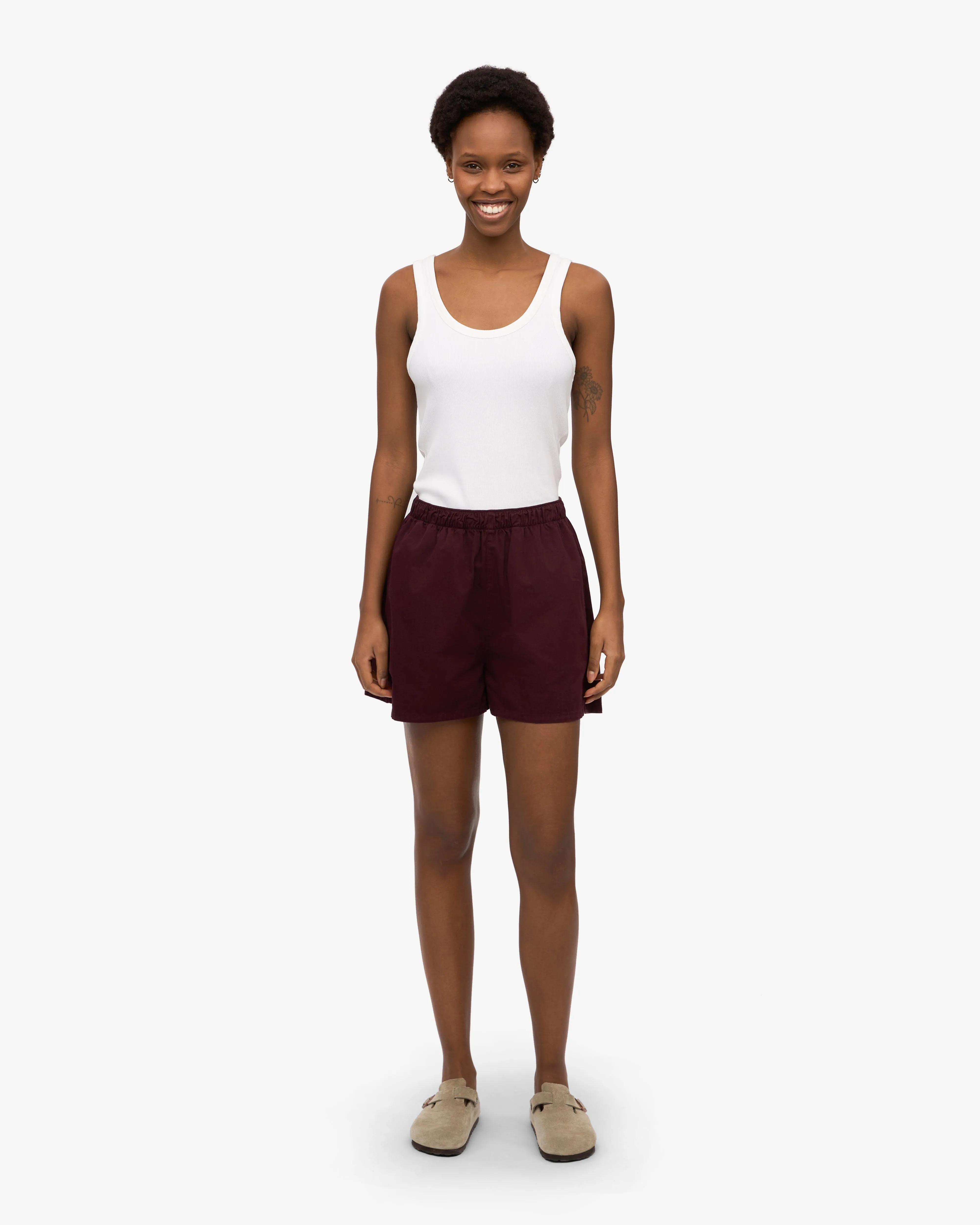 Women Organic Twill Shorts - Oxblood Red