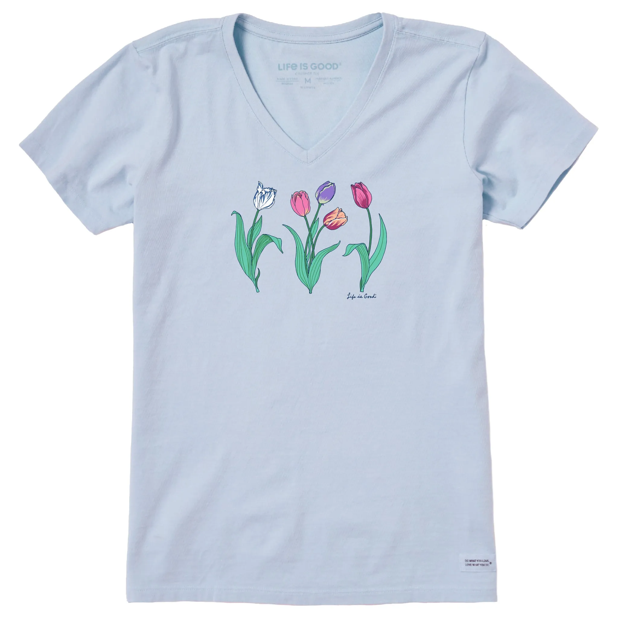 Women's 3 Genuine Tulips Short Sleeve Crusher Vee Life is Good