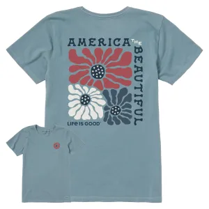 Women's America the Beautiful Flowers Short Sleeve Crusher Tee Life is Good