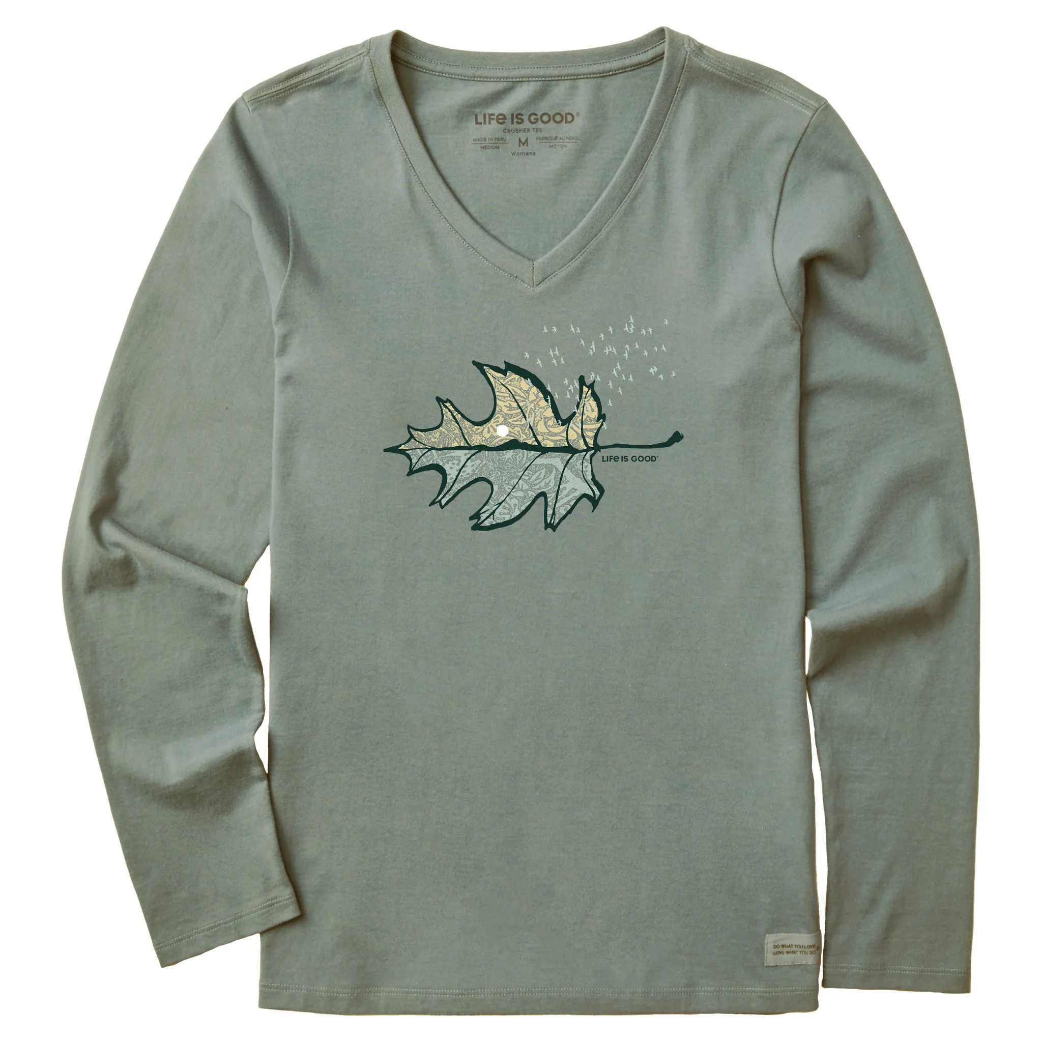 Women's Autumn Leafscape Long Sleeve Crusher Vee Life is Good