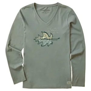 Women's Autumn Leafscape Long Sleeve Crusher Vee Life is Good