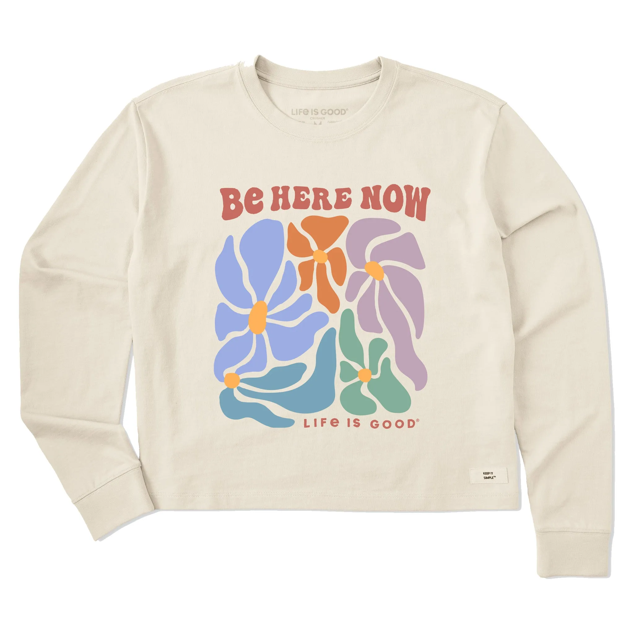 Women's Be Here Now Flowers Long Sleeve Crusher Boxy Tee Life is Good