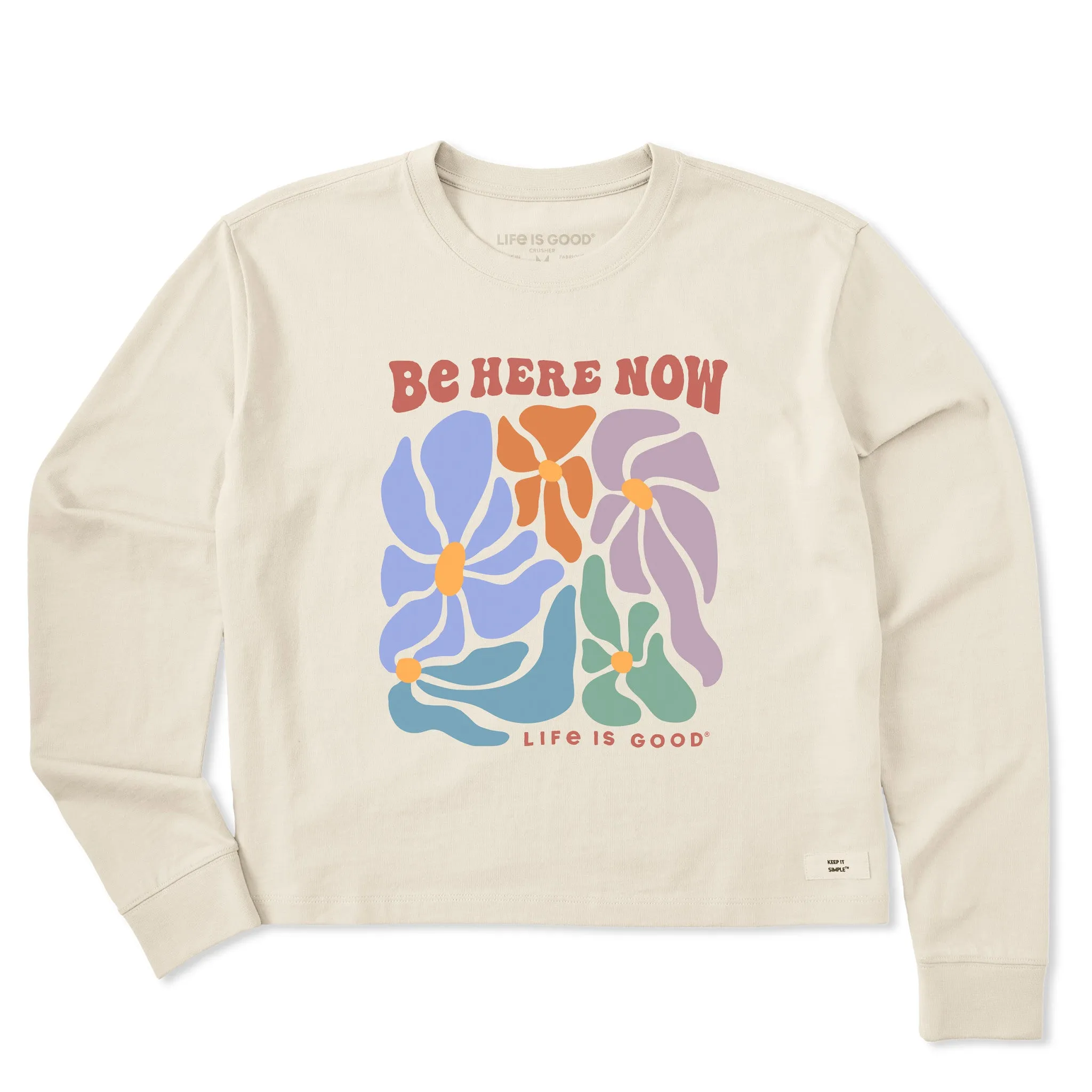 Women's Be Here Now Flowers Long Sleeve Crusher Boxy Tee Life is Good