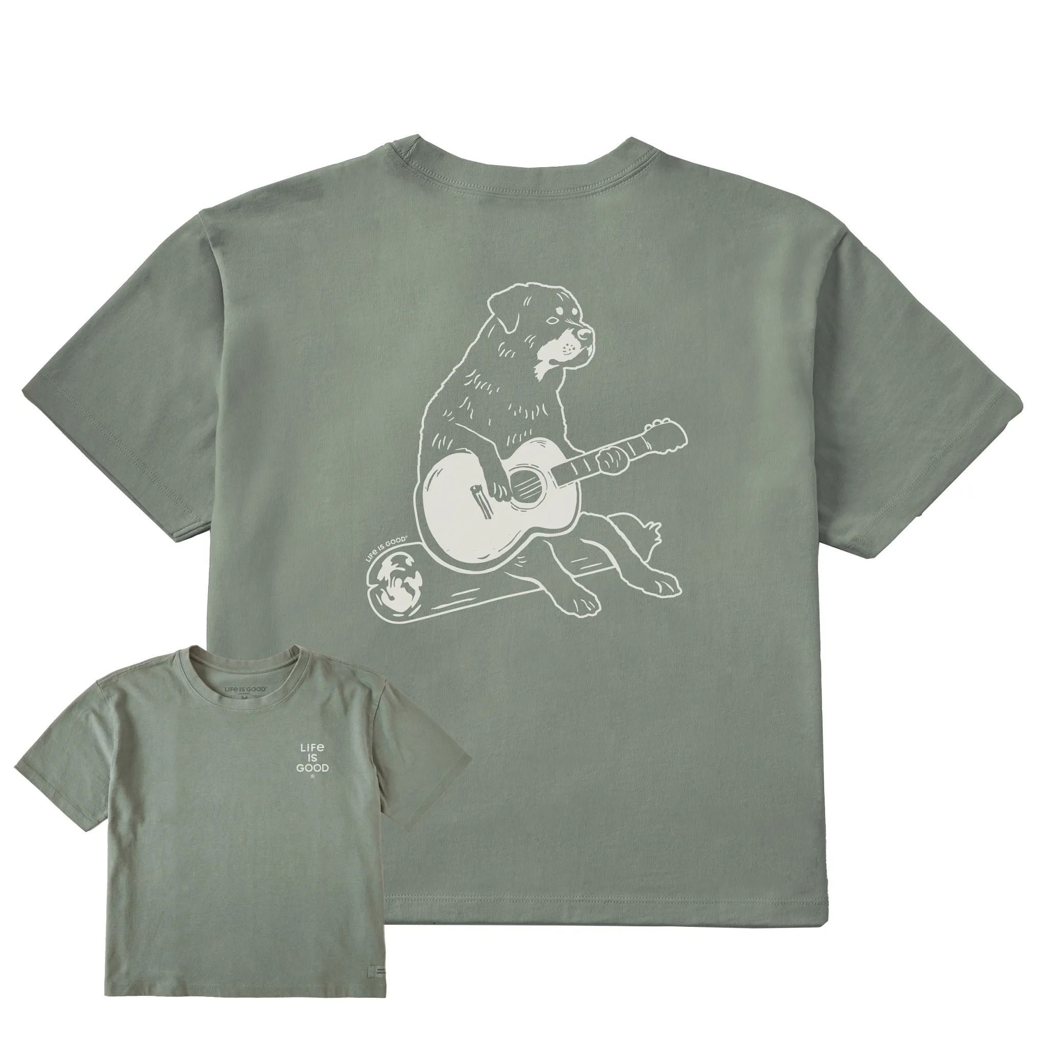 Women's Bert's Rottie with Guitar Short Sleeve Crusher Boxy Tee Life is Good