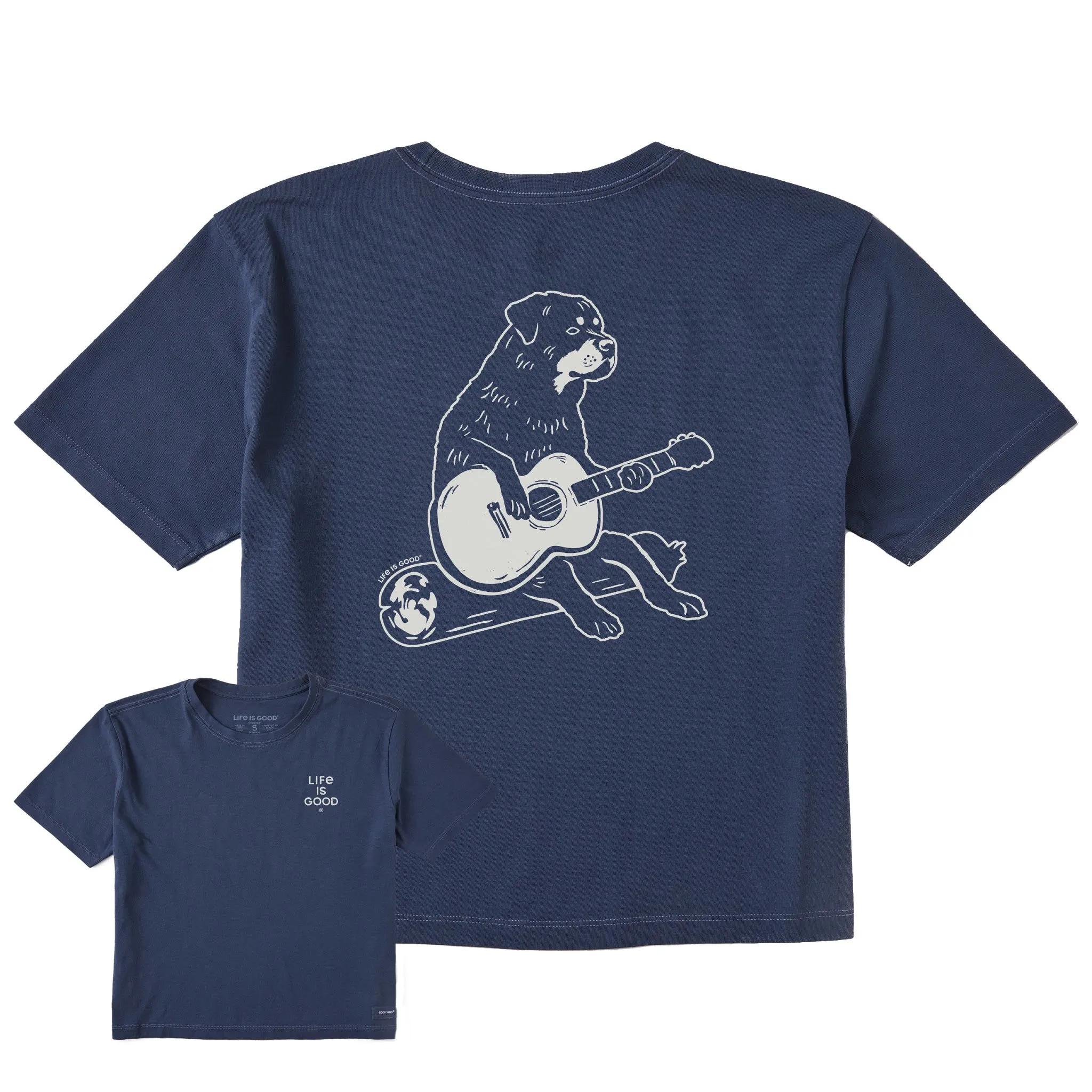 Women's Bert's Rottie with Guitar Short Sleeve Crusher Boxy Tee Life is Good