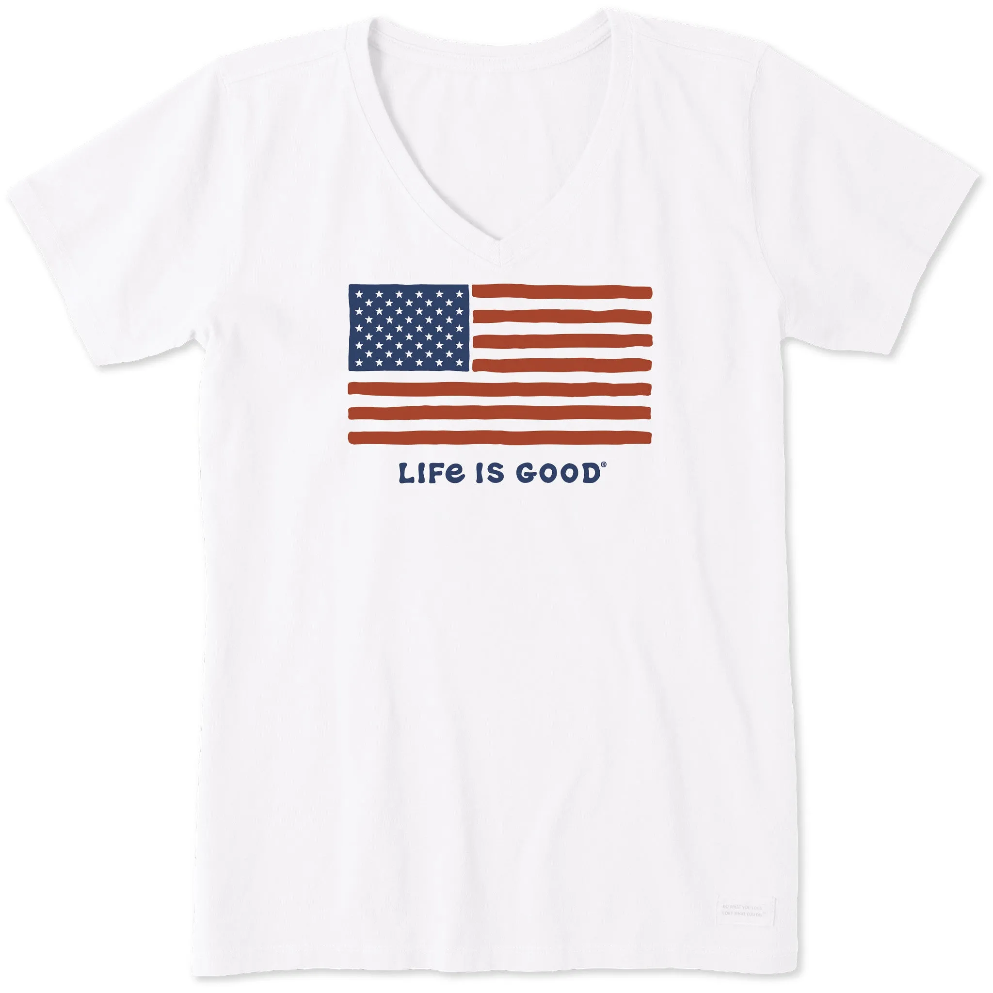 Women's Big Flag Short Sleeve Vee Life is Good