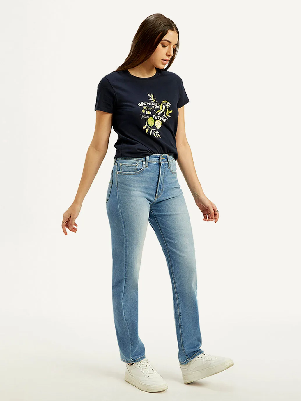 Women's Blue Straight Fit High Rise Jeans LEVI'S