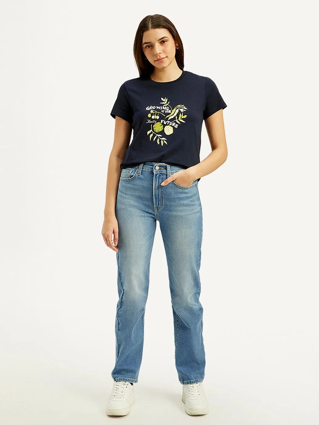 Women's Blue Straight Fit High Rise Jeans LEVI'S