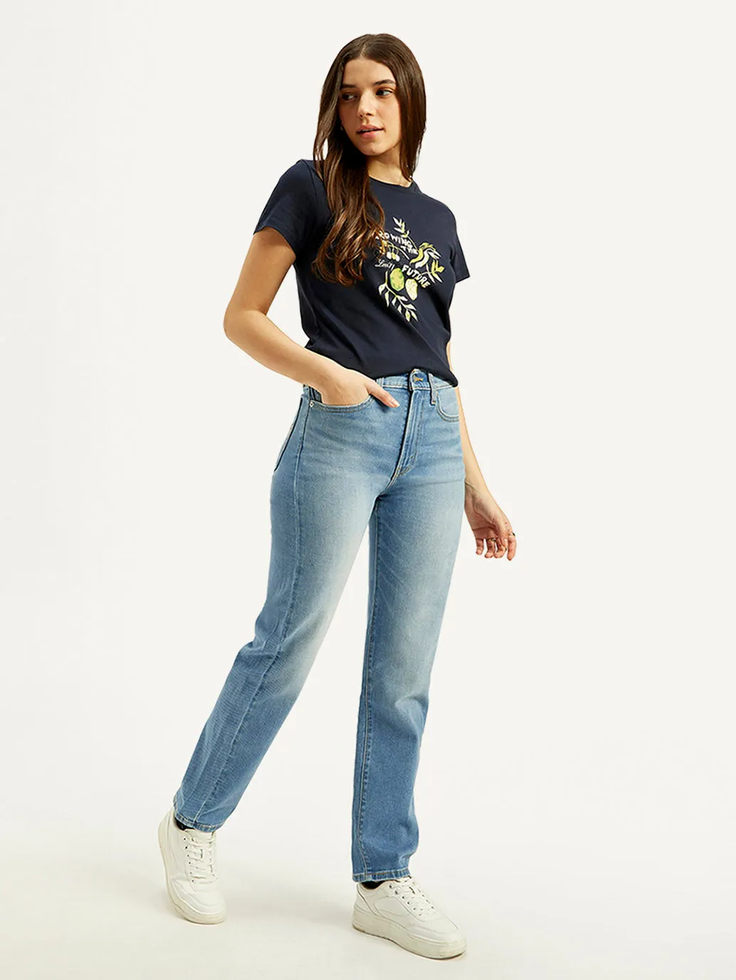 Women's Blue Straight Fit High Rise Jeans LEVI'S