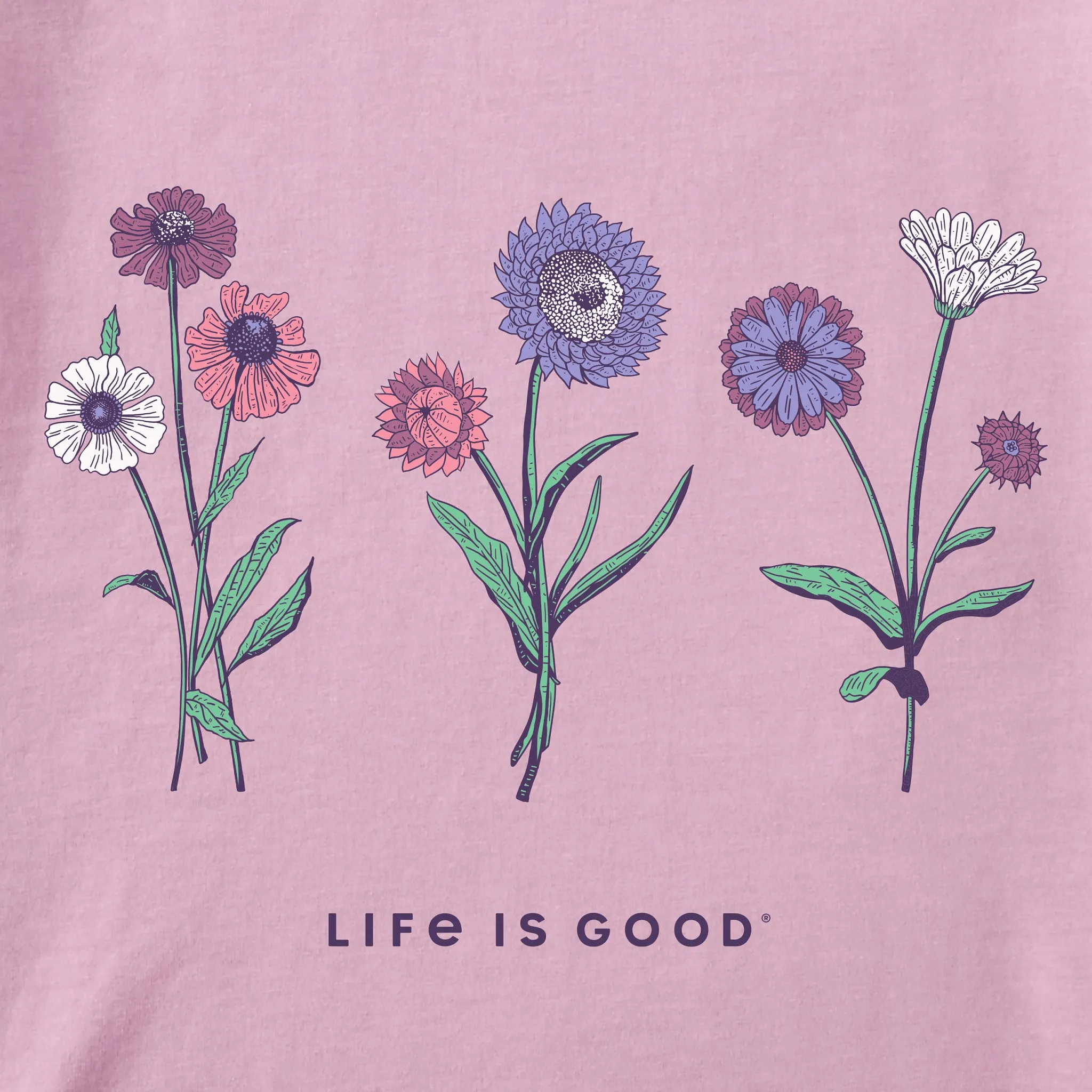 Women's Botanical Flowers Long Sleeve Crusher Boxy Tee Life is Good