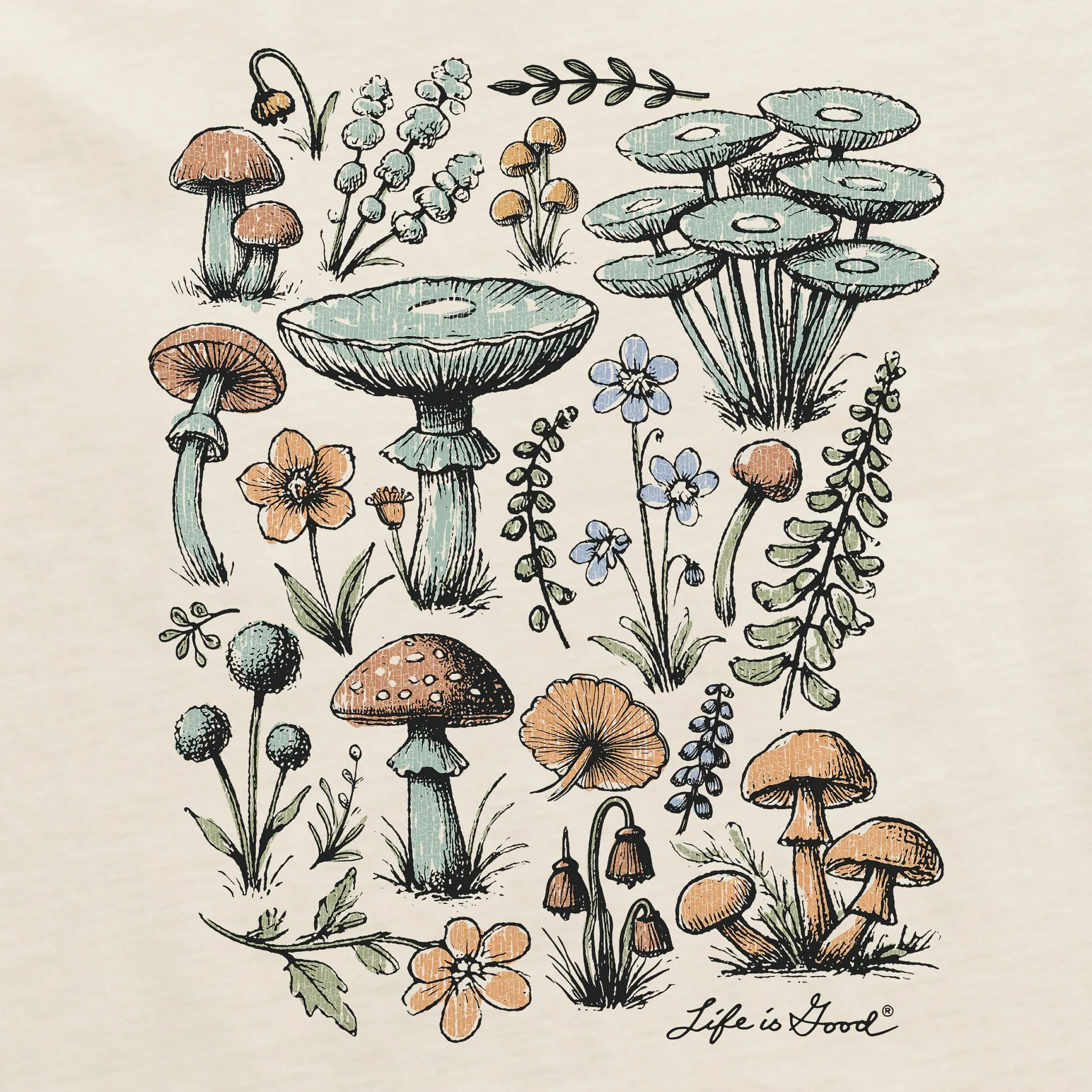 Women's Botanical Shrooms & Wildflowers Short Sleeve Crusher Tee Life is Good