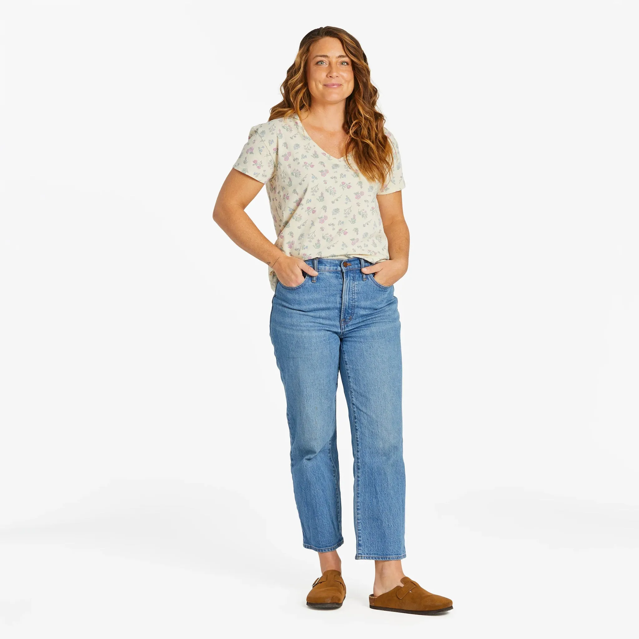 Women's Botanical Wildflower Pattern Crusher-LITE Easy Vee Life is Good