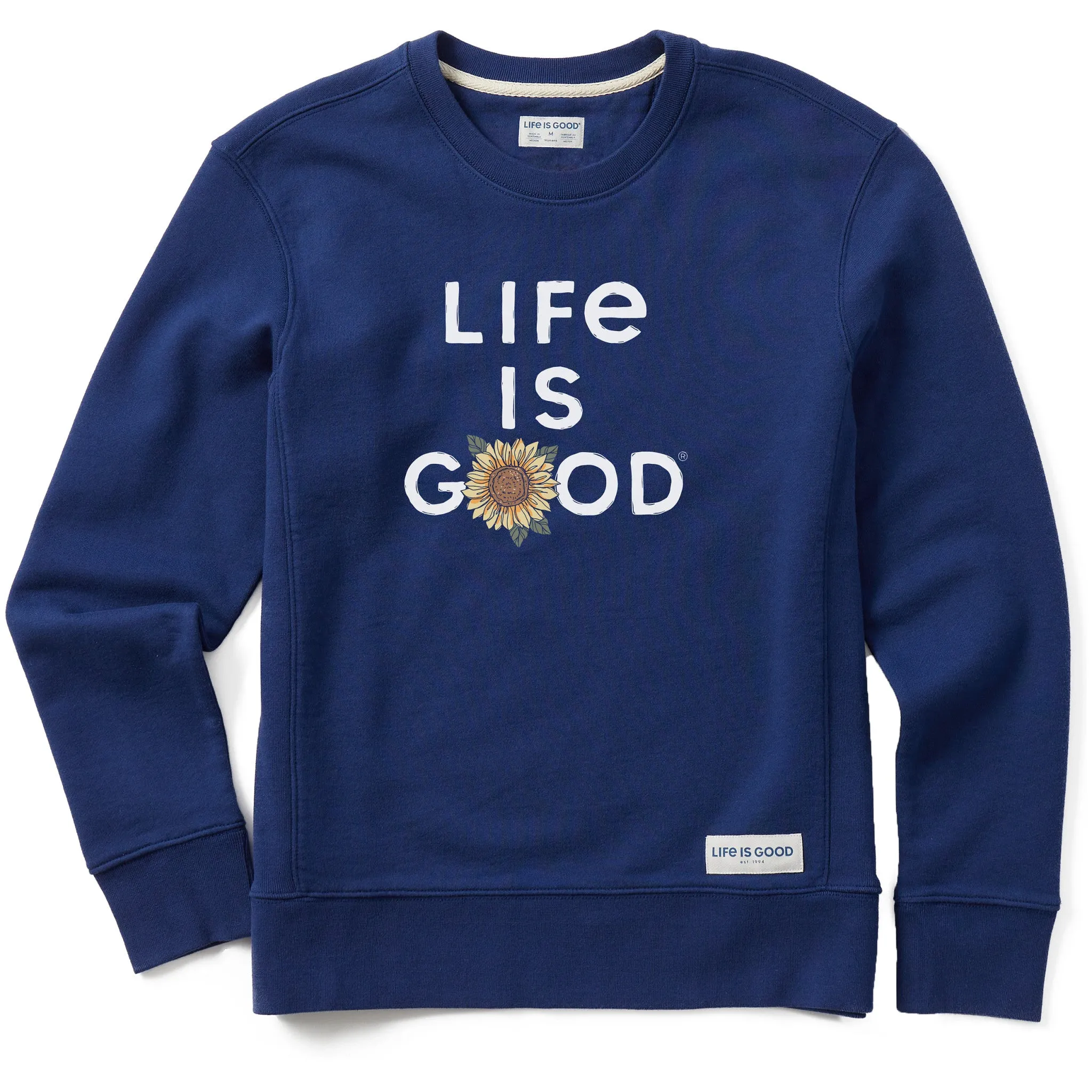 Women's Branded Stacked LIG w Sunflower Simply True Fleece Crew Life is Good