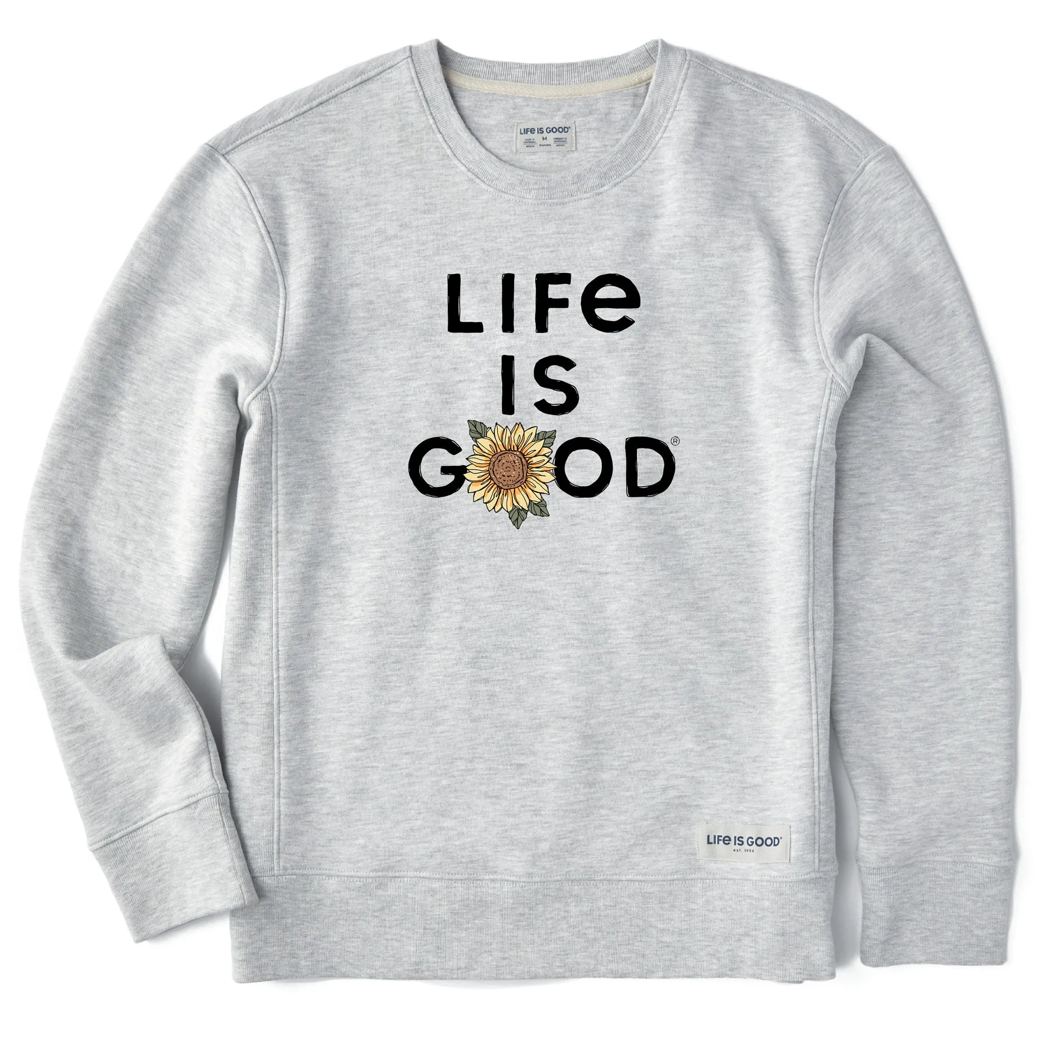 Women's Branded Stacked LIG w Sunflower Simply True Fleece Crew Life is Good
