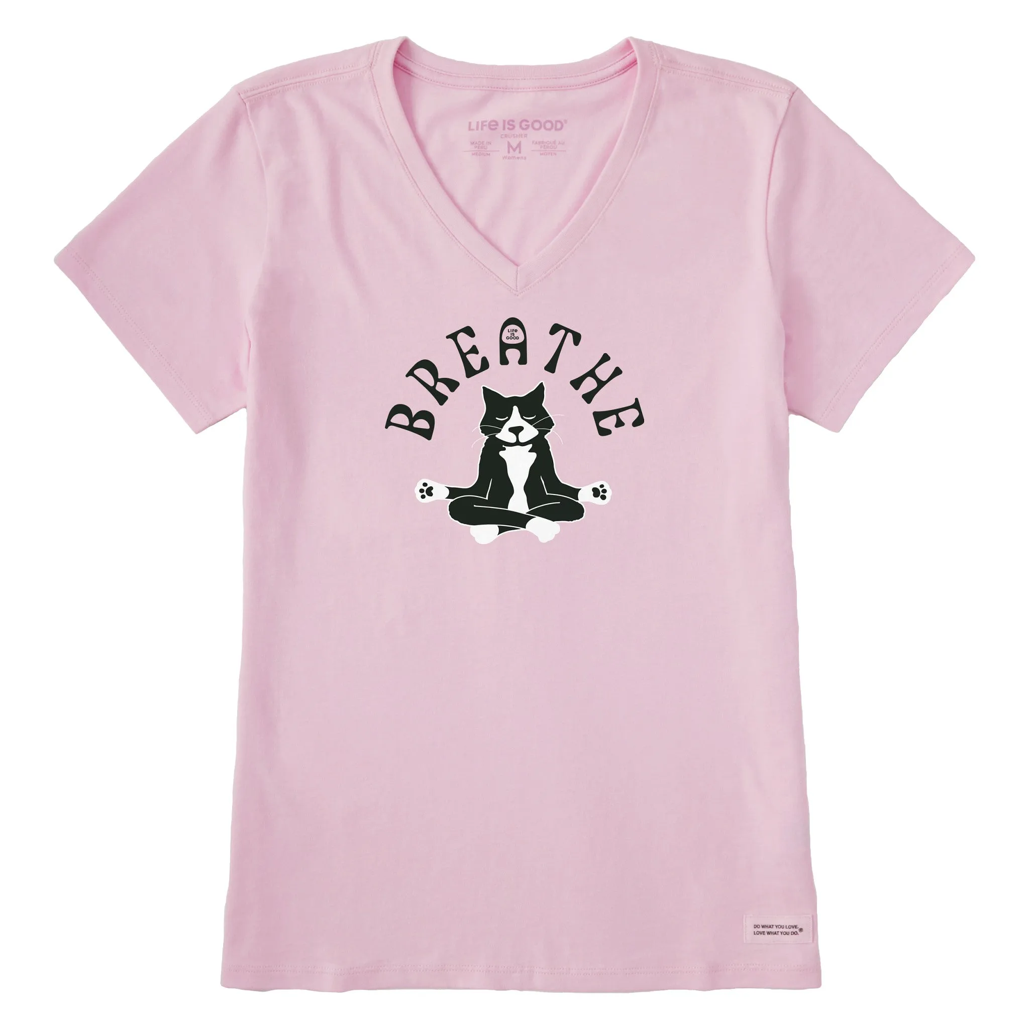 Women's Breathe Tuxedo Cat Short Sleeve Crusher-LITE Vee Life is Good