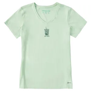 Women's But First Iced Coffee Short Sleeve Crusher Vee Life is Good
