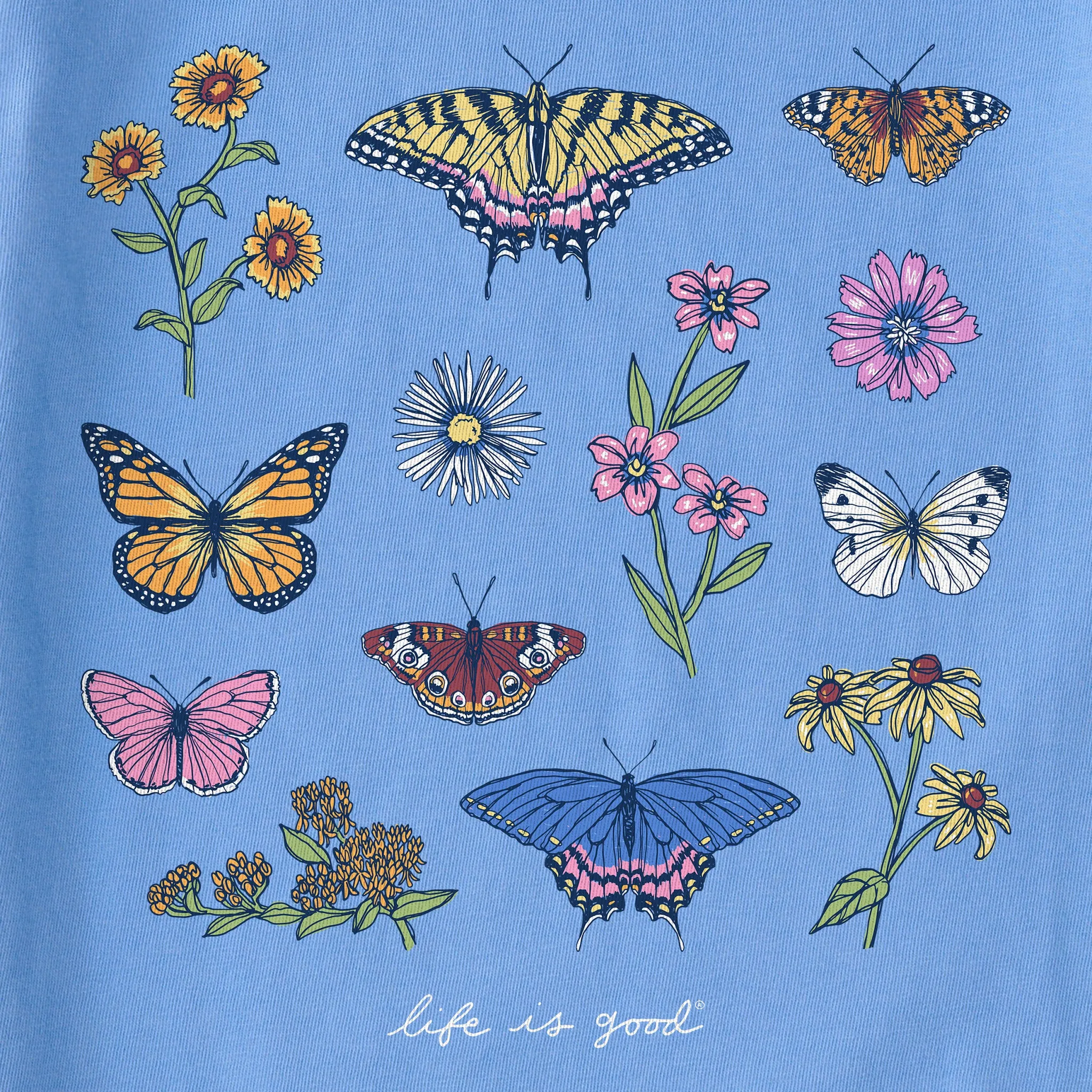 Women's Butterflies and Wildflowers Short Sleeve Crusher Boxy Tee Life is Good