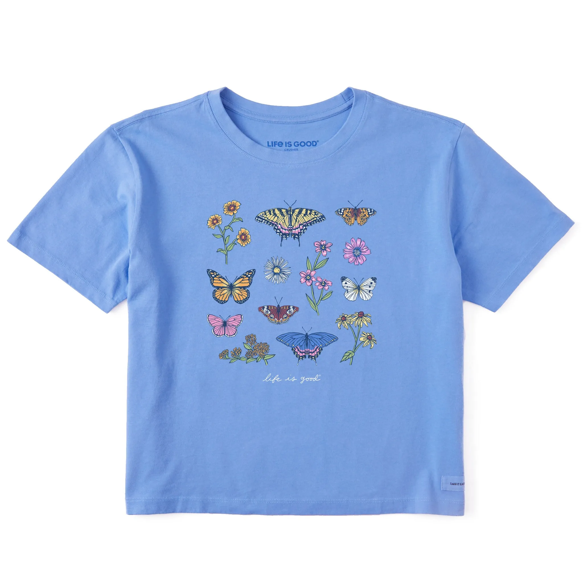 Women's Butterflies and Wildflowers Short Sleeve Crusher Boxy Tee Life is Good