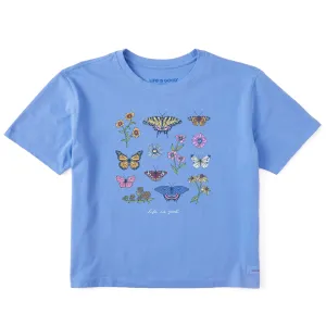 Women's Butterflies and Wildflowers Short Sleeve Crusher Boxy Tee Life is Good