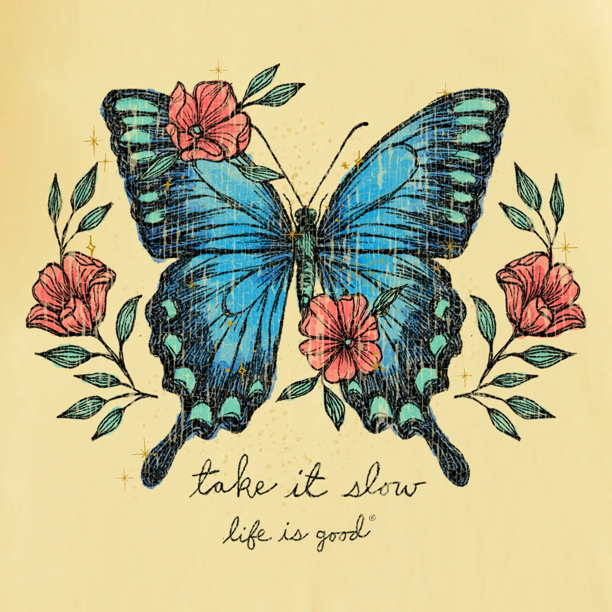 Women's Butterfly Take it Slow Short Sleeve Vee Life is Good