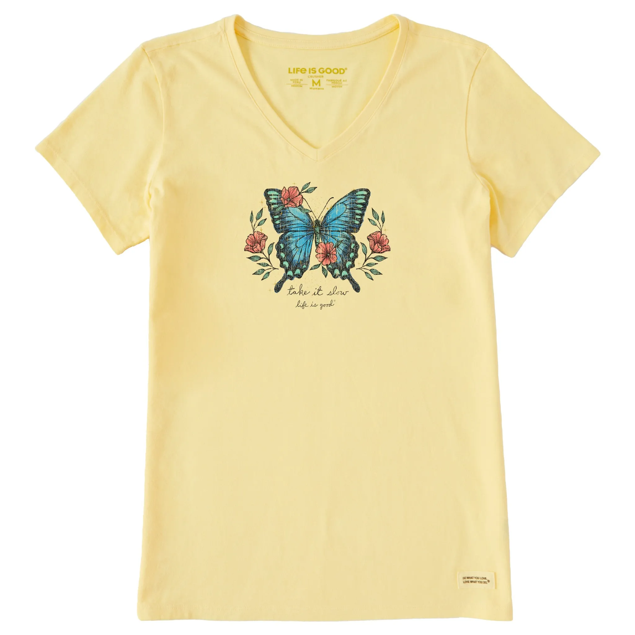 Women's Butterfly Take it Slow Short Sleeve Vee Life is Good