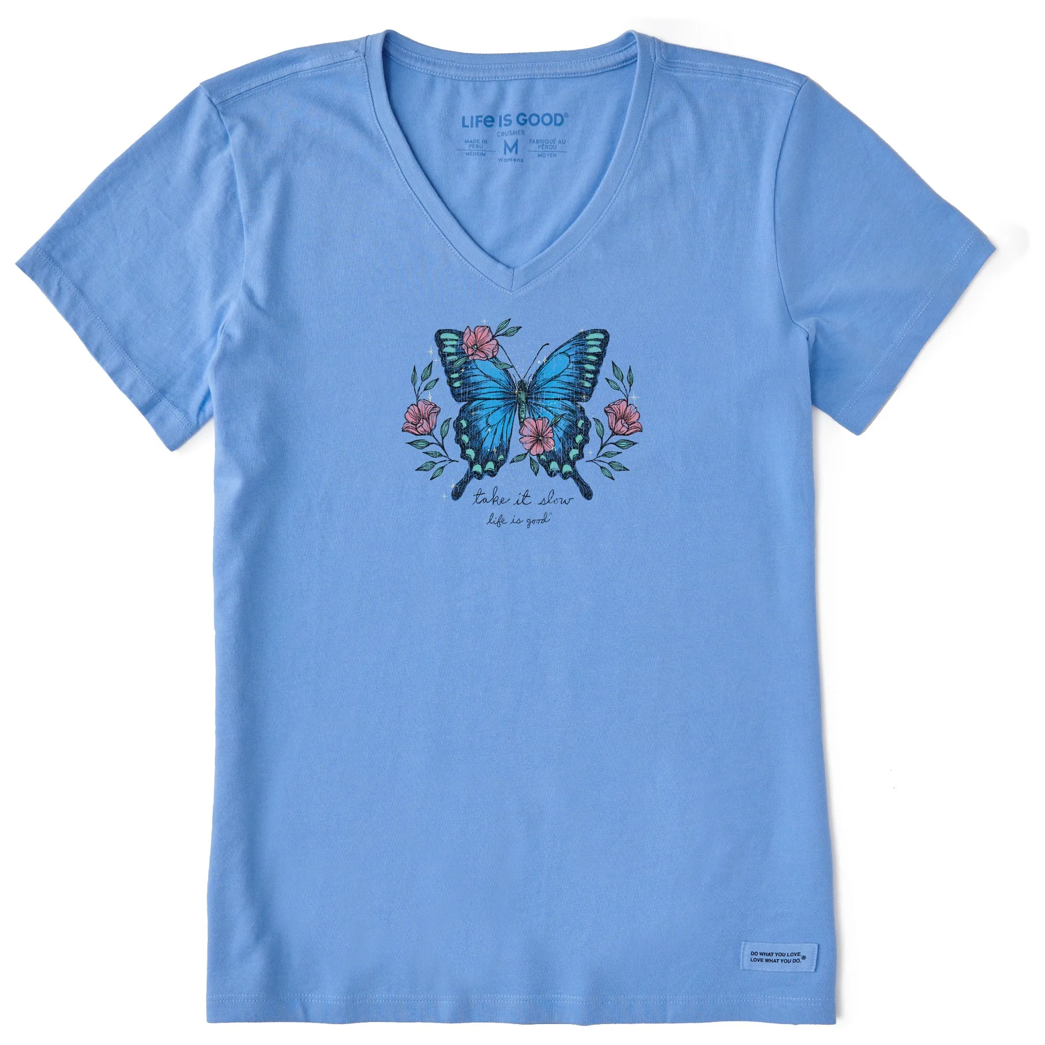 Women's Butterfly Take it Slow Short Sleeve Vee Life is Good