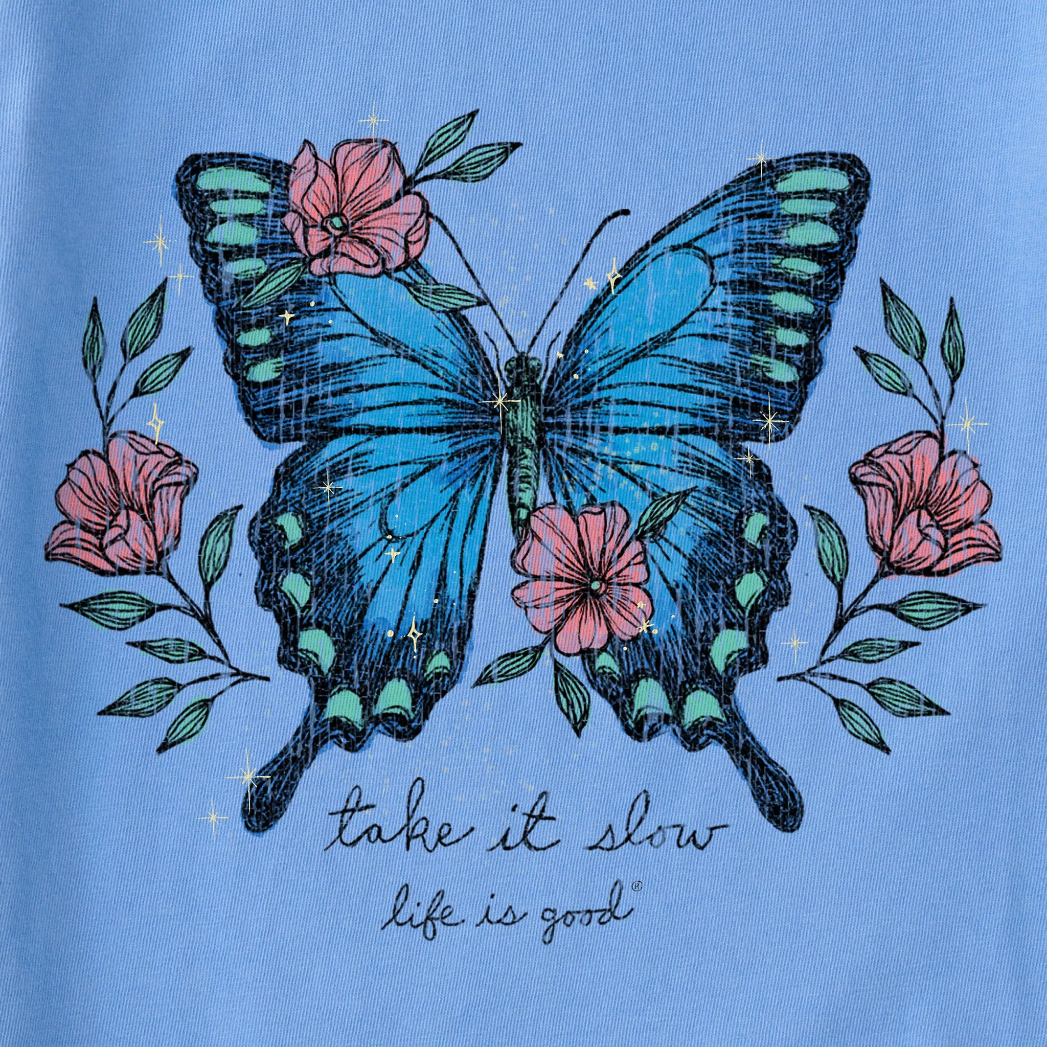 Women's Butterfly Take it Slow Short Sleeve Vee Life is Good