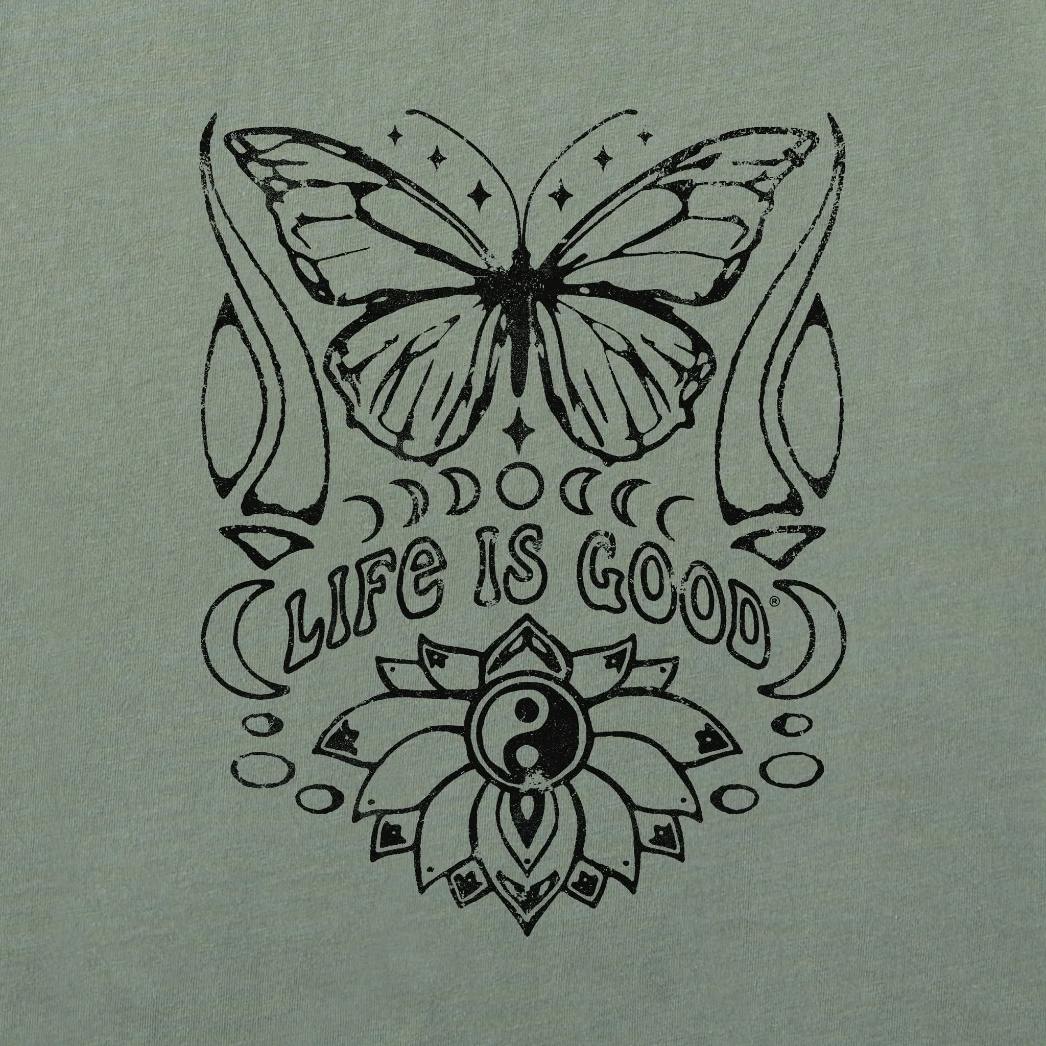 Women's Butterfly Yin Yang Long Sleeve Crusher Boxy Tee Life is Good