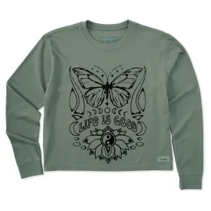 Women's Butterfly Yin Yang Long Sleeve Crusher Boxy Tee Life is Good