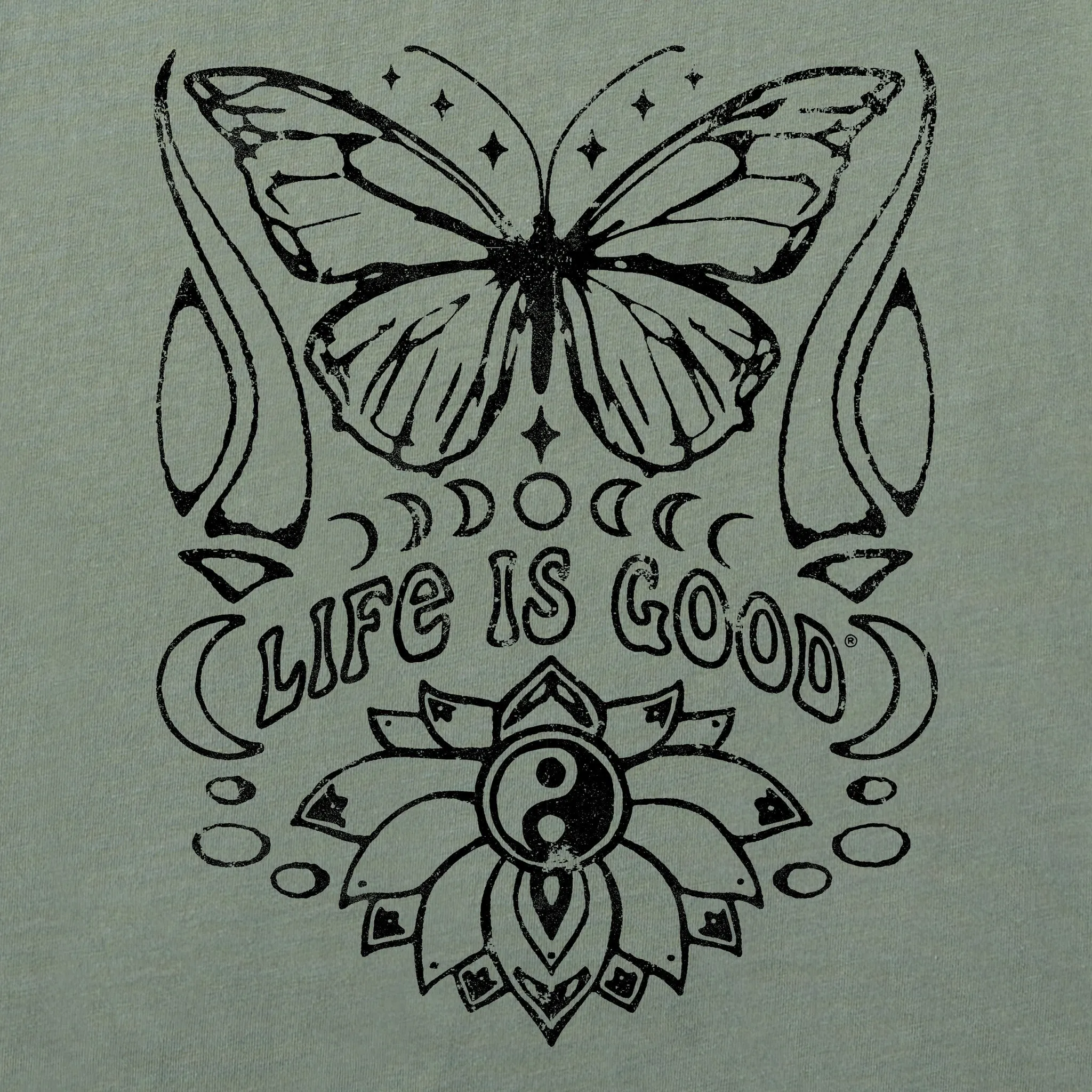 Women's Butterfly Yin Yang Long Sleeve Crusher Boxy Tee Life is Good