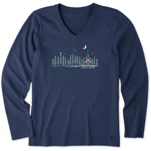 Women's Cabin Landscape Long Sleeve Crusher Vee Life is Good