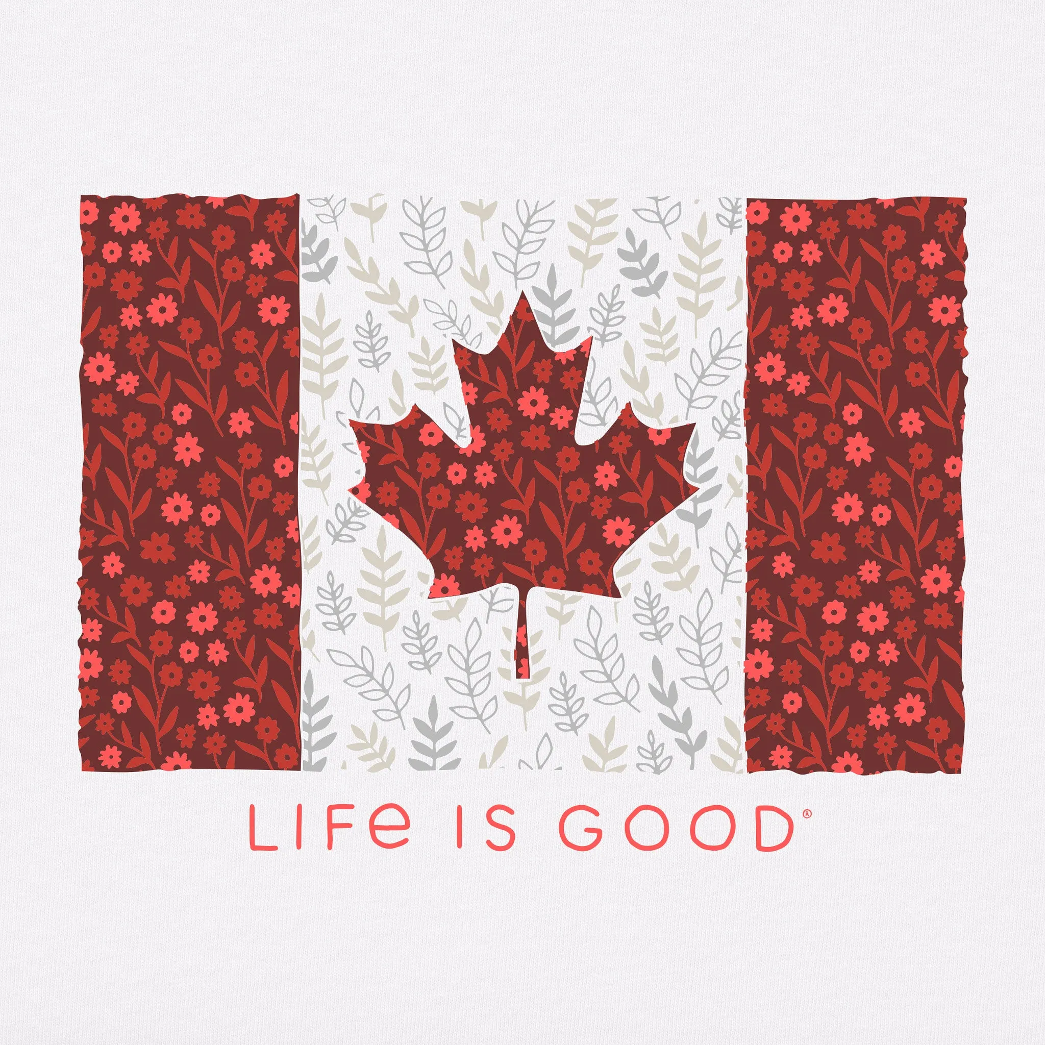 Women's Canadian Flag Wildflowers Short Sleeve Vee Life is Good