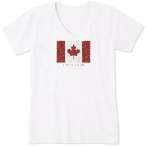 Women's Canadian Flag Wildflowers Short Sleeve Vee Life is Good