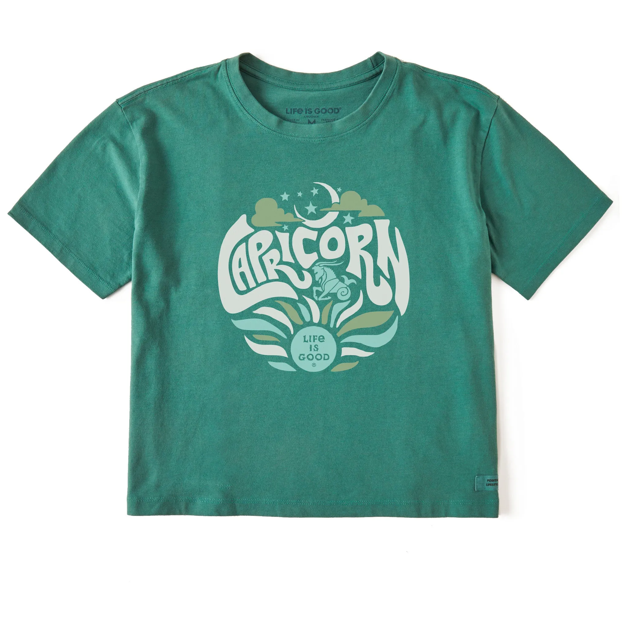 Women's Capricorn Zodiac Vibes Short Sleeve Crusher Boxy Tee Life is Good