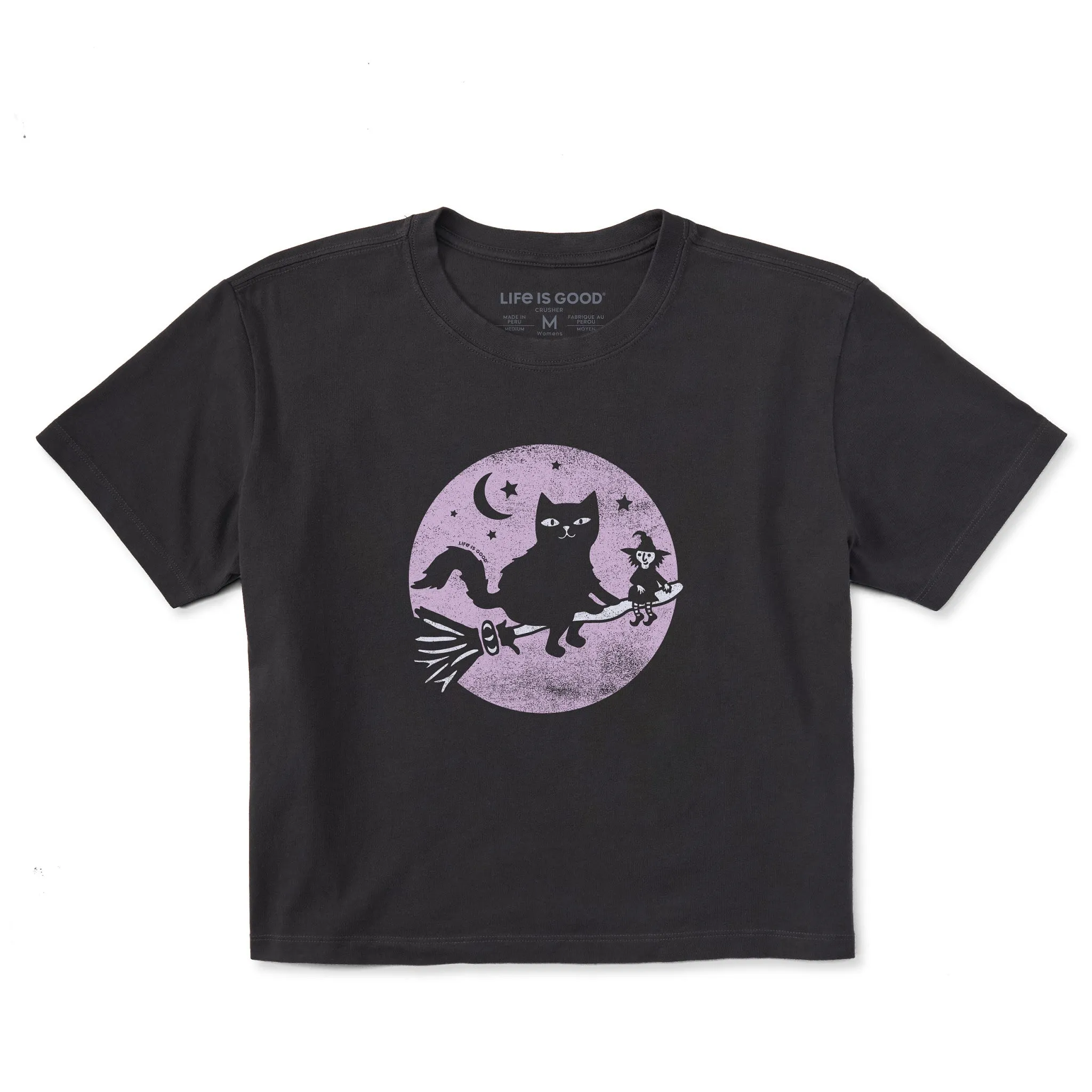 Women's Cat and Tiny Witch Short Sleeve Crusher Boxy Tee Life is Good
