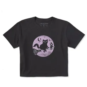 Women's Cat and Tiny Witch Short Sleeve Crusher Boxy Tee Life is Good
